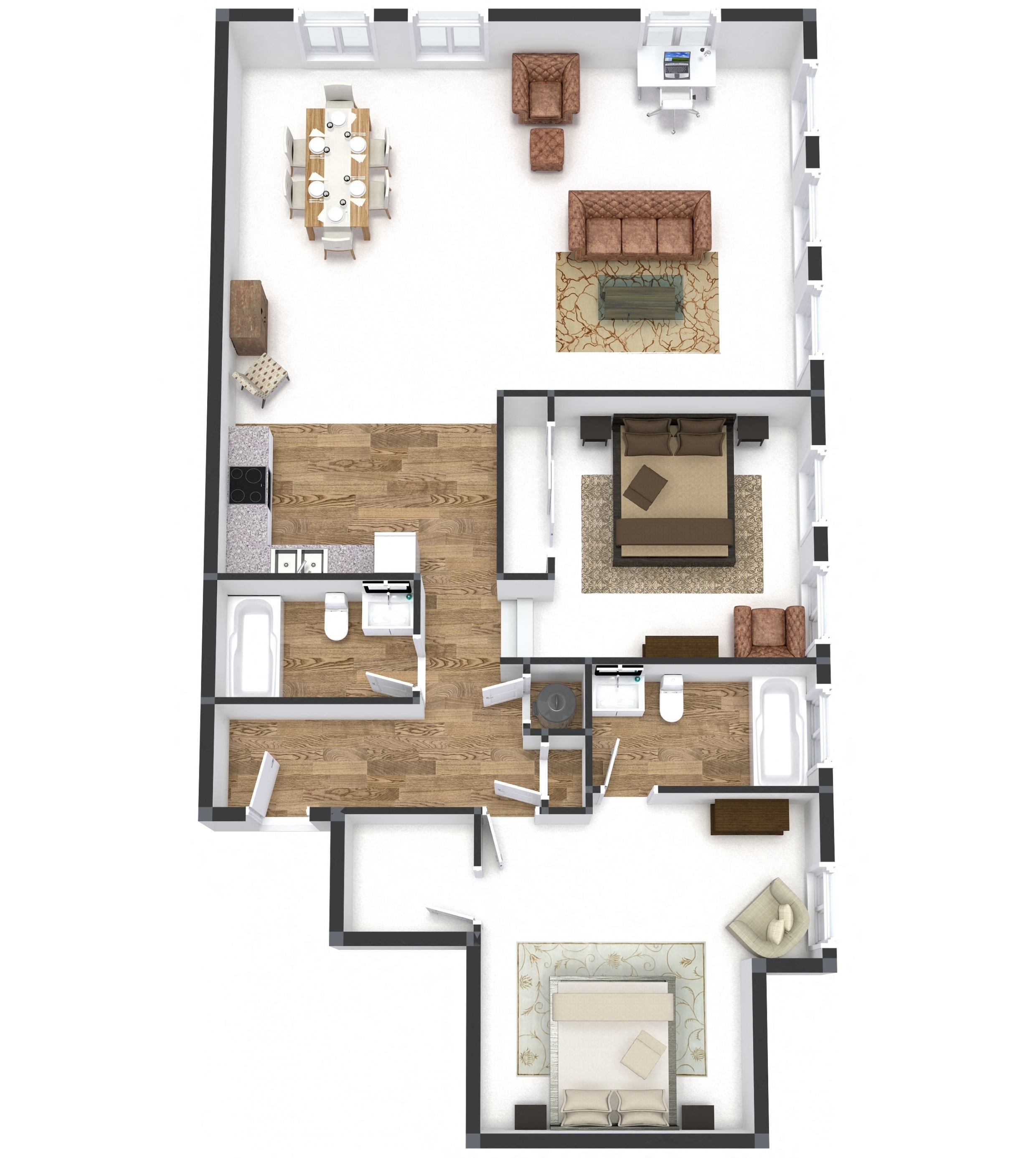 Floor plan for 2 beds, 2 baths, 1313 sqft
